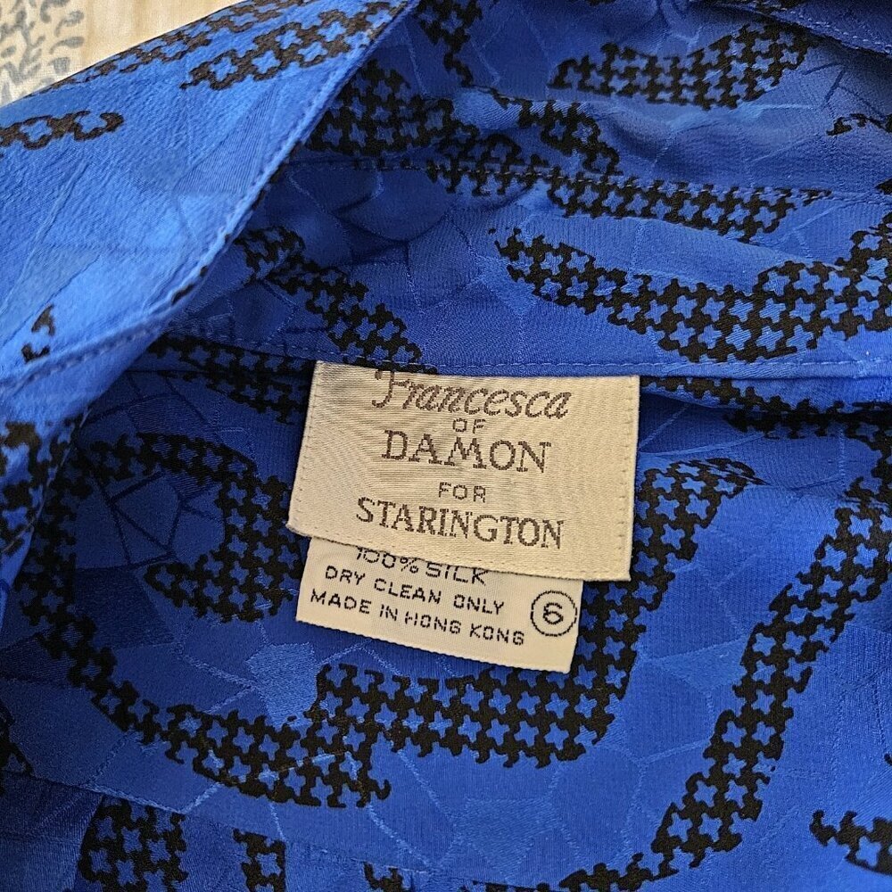 Vintage Francesca of Damon Silk Blouse 6 Blue Animal Print Neiman Marcus - Picture 5 of 13